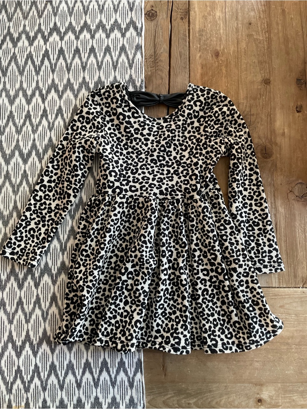 NWT - Little Mass: Toddler Black & White Leopard-Print Long Sleeve Dress